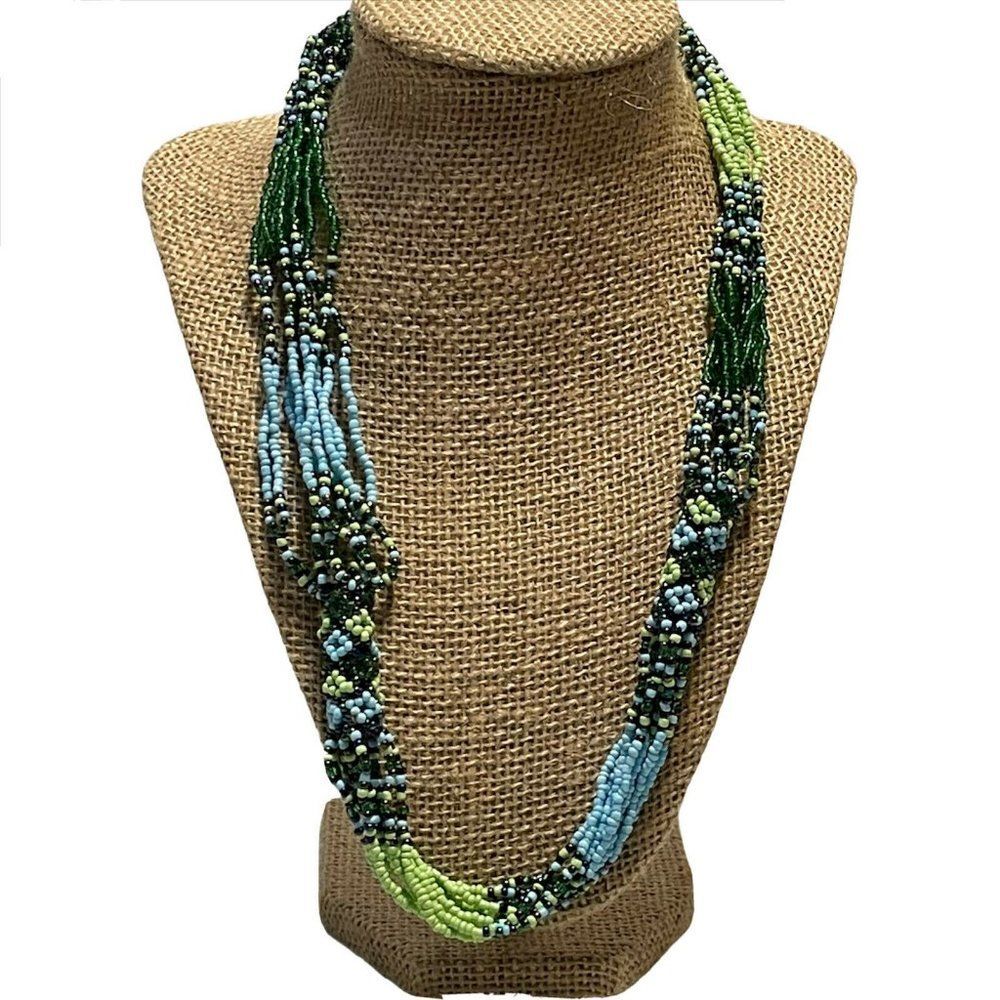 23” L artisan crafted seed bead floral tube beaded